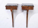 pair of side tables with marble top and wooden legs