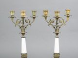pair of antique brass and marble candelabs on marble bases