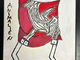 tableau représentant un cheval avec une couverture rouge sur le dos