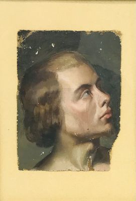 portrait d'une jeune femme de profil, dans un cadre jaune
