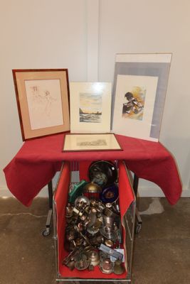 a red table with a red table cloth on top of it