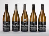 six bouteilles de vin sont alignées sur une surface blanche