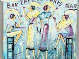 a painting of a group of women sitting at a bar