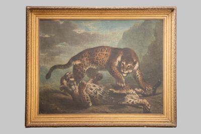 an image of a painting of a cheetah and a leopard in a landscape