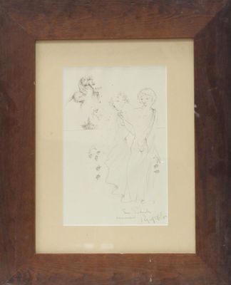 une image représentant le dessin d'une femme tenant un oiseau dans la main