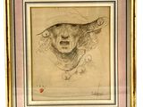 an image of a drawing of a dog in a gold frame