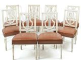 lot de six chaises de salle à manger en argent et cuir, avec une assise en cuir marron