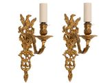 pair of antique brass wall sconces with angels and candles