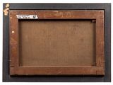 an old photo of a wooden frame with a label on it