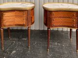 pair of antique french style bedside tables with marble top