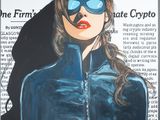 tableau représentant une femme portant un masque et une veste bleue