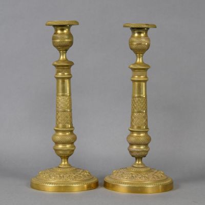 pair of antique brass candlesticks