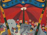 un tableau représentant un cirque avec des éléphants et des clowns