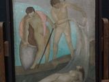 un tableau représentant un homme et une femme posé sur un chevalet
