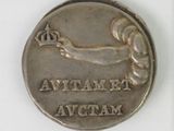 a close up of a coin on a white surface