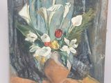 une peinture de fleurs dans un vase sur une table