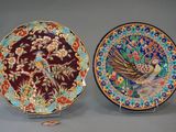 pair of chinese cloisons plates with peacocks and flowers