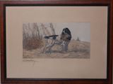 tableau représentant un oiseau perché au-dessus d'un champ recouvert d'herbe sèche