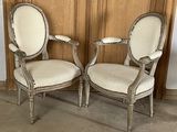pair of french louis xvi style armchairs with upholstered seats