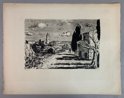 un vieux dessin en noir et blanc représentant un homme marchant sur une route
