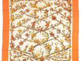 un gros plan sur un foulard carré orné d'oiseaux et de fleurs