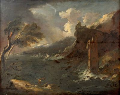 une image représentant un tableau où l'on voit un homme debout sur un bateau au milieu de l'eau