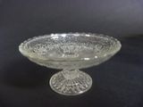 a glass bowl on a black table with a black background