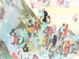 un tableau représentant une foule de personnes marchant dans une rue