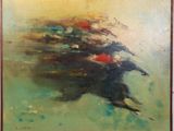 an oil painting of a painting of a dog running in the water