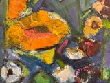 a painting of sunflowers and other flowers in a vase