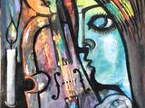 an image of a painting of a woman holding a violin