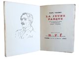 un livre ouvert sur lequel figure le dessin d'un homme en costume-cravate