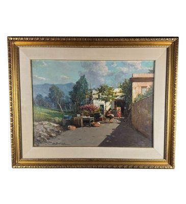 tableau représentant une scène de rue avec une calèche et une calèche