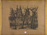 an image of a drawing of a house with a tree in front of it