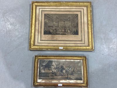 two framed pictures of a painting of a man and a woman on a horse