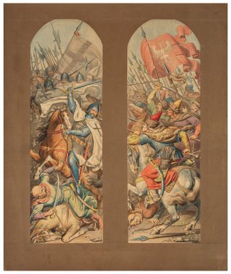 un tableau représentant deux images : un homme à cheval et un homme à cheval