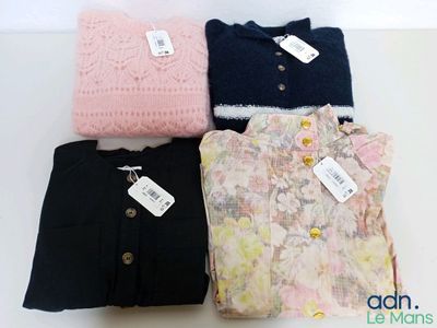 trois paires de pulls, encore étiquetés, posés les uns à côté des autres