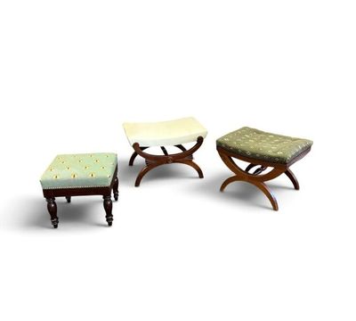 an image of three stools and a small ottoman on a white background