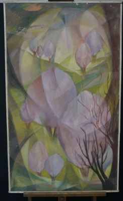 painting of a painting of a landscape with trees in the foreground