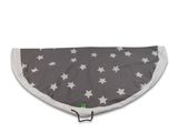 a close up of a gray and white dog blanket with stars