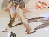 un dessin représentant un homme marchant sur la plage