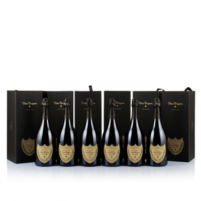 three bottles of champagne in a black gift box