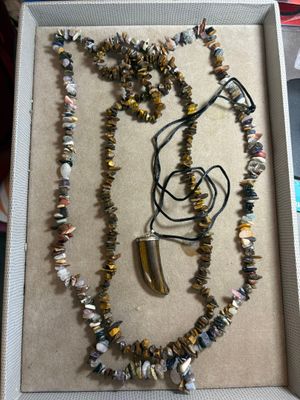 une boîte contenant un collier, et un collier orné d'une corne