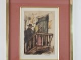 painting of a man and a woman standing on a balcony looking at a mirror
