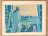 an image of a painting of a woman standing in front of a window