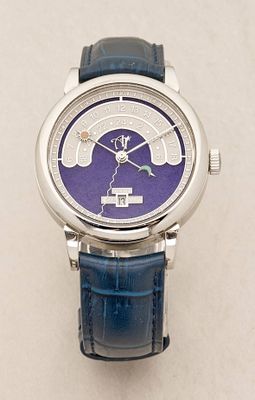a close up of a wrist watch with a purple dial