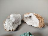 a piece of rock that has been cut in half and is sitting on a table