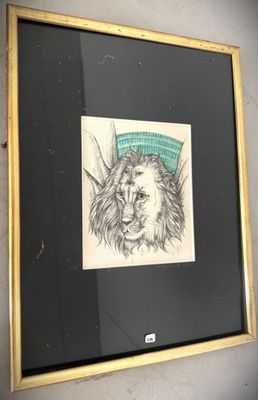 a drawing of a lion with a hat on it ' s head