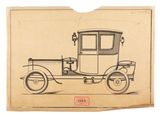 un vieux dessin représentant une vieille voiture sur un bout de papier