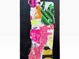 an image of a painting of a man holding a skateboard on a black background